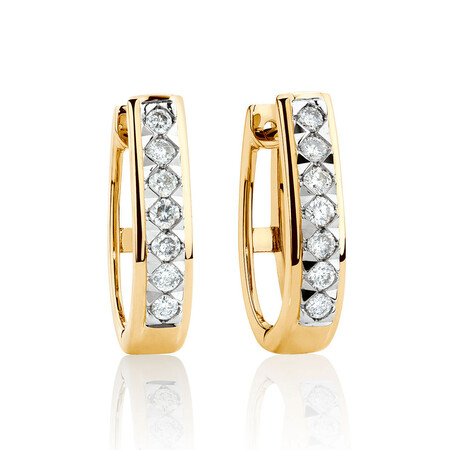 Huggie Earrings with 0.25 Carat TW of Diamonds in 10ct Yellow Gold