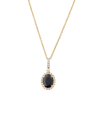 Oval Halo Pendant with Sapphire & 019 Carat TW of Diamonds in 14kt Yellow Gold Oval Halo Pendant with Sapphire & 019 Carat TW of Diamonds in 14kt Yellow Gold