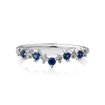 Ring with Created Blue Sapphire & Diamonds in 10ct White Gold Ring with Created Blue Sapphire & Diamonds in 10ct White Gold