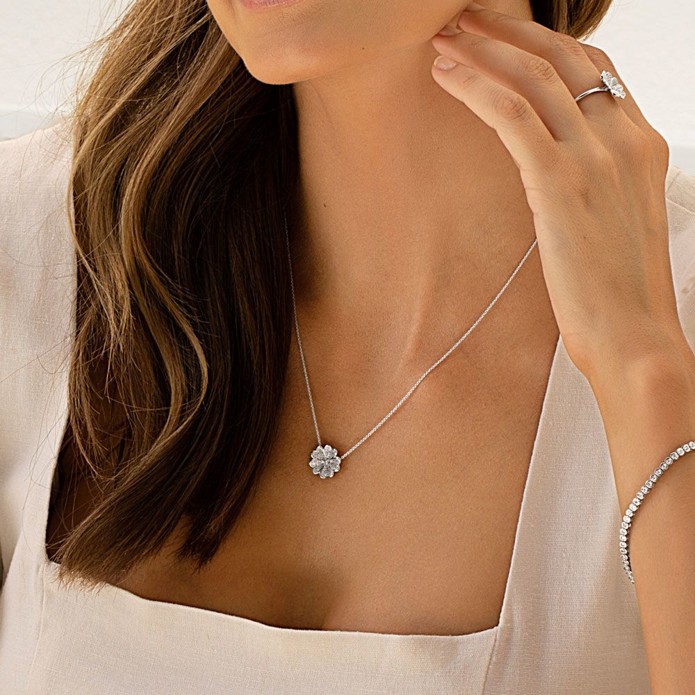 Flower Necklace with 0.25 Carat TW of Diamonds in Sterling Silver