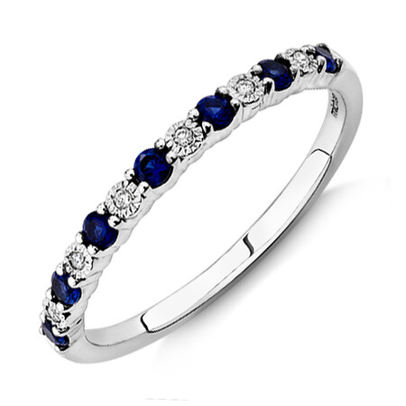 Stacker Ring with Laboratory Created Sapphire & Natural Diamonds in Sterling Silver