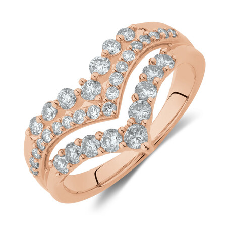 Three Row Chevron Ring with 0.75 Carat TW of Diamonds in 10ct Rose Gold Three Row Chevron Ring with 0.75 Carat TW of Diamonds in 10ct Rose Gold