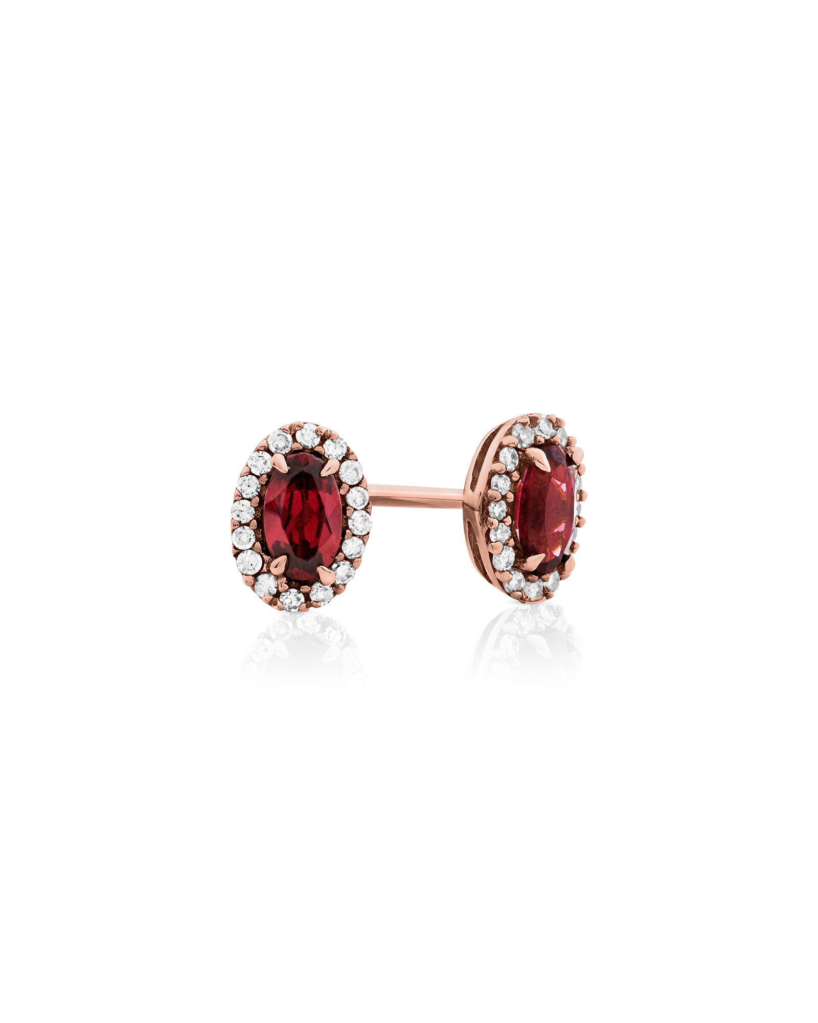 Halo Stud Earrings with Rhodolite Garnet 0.12 Carat TW of