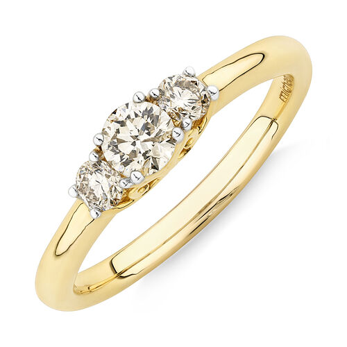 Three Stone Engagement Ring with 0.50 Carat TW of Diamonds in 10kt Yellow Gold