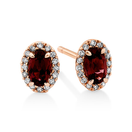 Halo Stud Earrings with Rhodolite Garnet & 0.12 Carat TW of Diamonds in 10kt Rose Gold