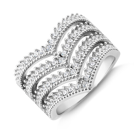 4 Row Chevron Ring with Cubic Zirconia in Sterling Silver