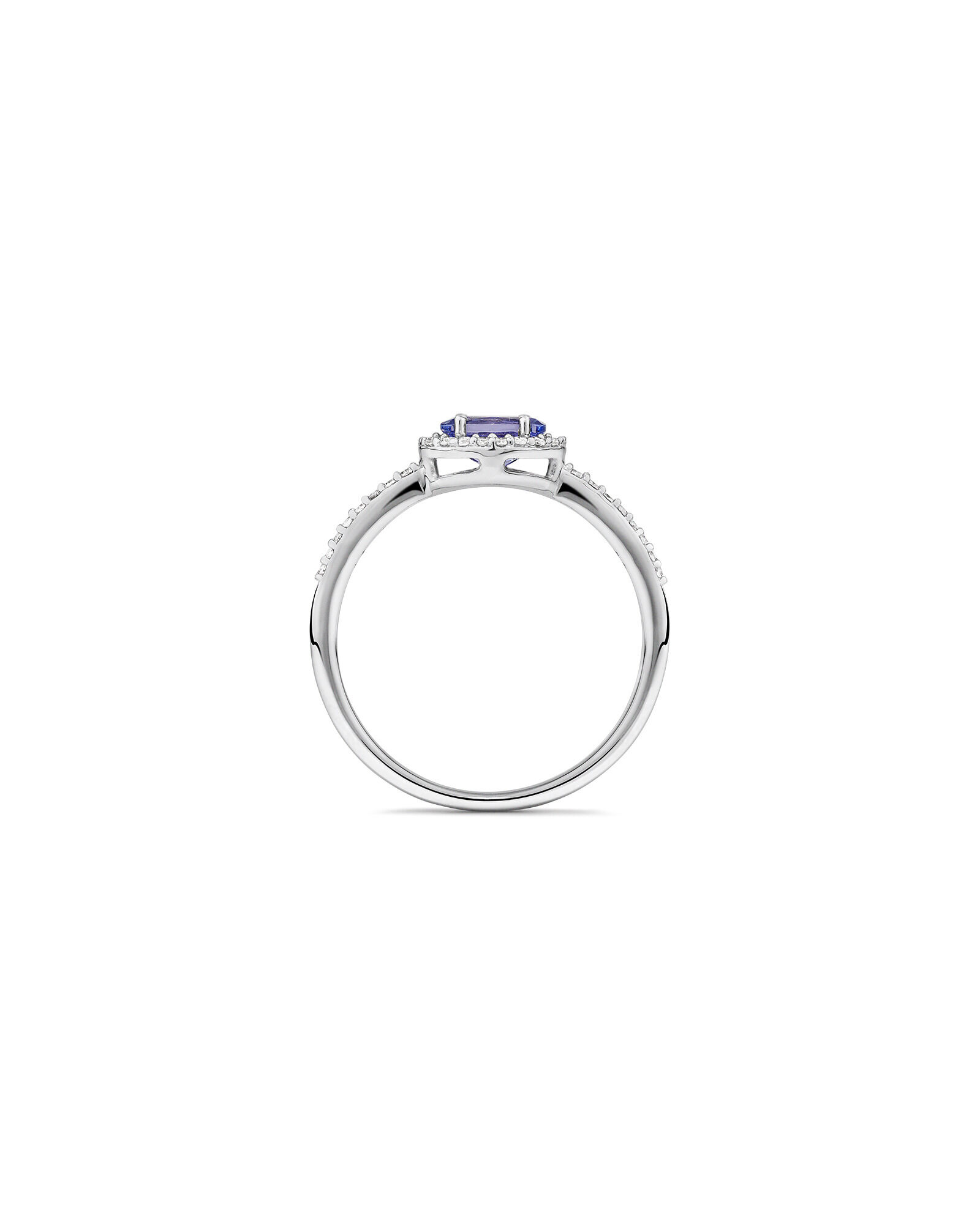 Halo Ring with Tanzanite 0.15 Carat TW Of Diamonds in 10kt White