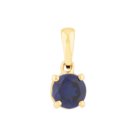 Pendant with Laboratory Created Blue Sapphire in 10kt Yellow Gold Pendant with Laboratory Created Blue Sapphire in 10kt Yellow Gold