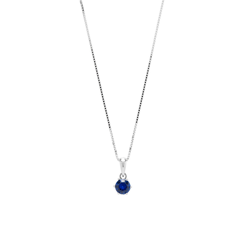 Circle Pendant with Dark Blue Cubic Zirconia in Sterling Silver