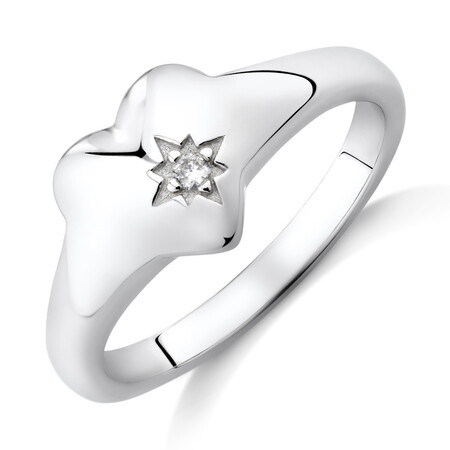 Heart Signet Ring with Cubic Zirconia In Sterling Silver
