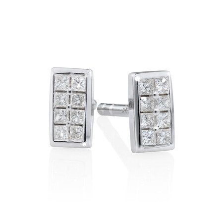 Bar Stud Earrings with 0.10 Carat TW of Diamonds in Sterling Silver