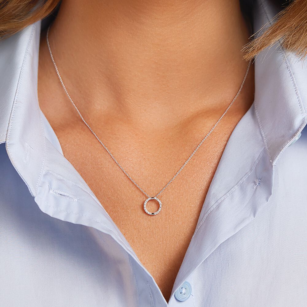 Circle Pendant with Diamonds in Sterling Silver