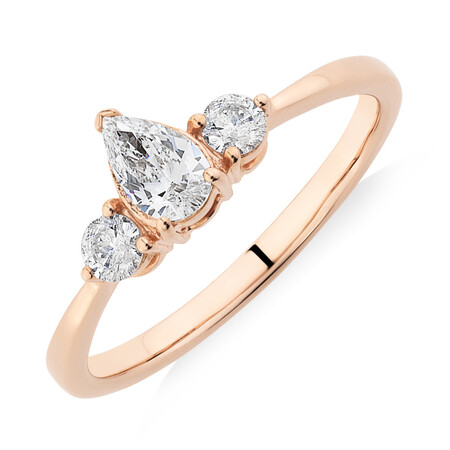Evermore Three Stone Engagement Ring with 0.50 Carat TW of Diamonds in 10ct Rose Gold Evermore Three Stone Engagement Ring with 0.50 Carat TW of Diamonds in 10ct Rose Gold