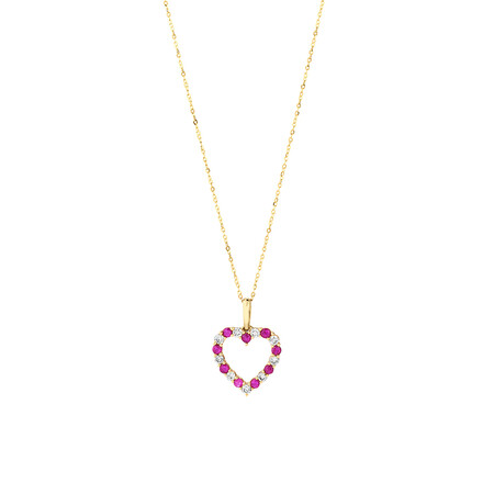 Natural Ruby Heart Pendant with 0.25 Carat TW of Diamonds in 10kt Yellow Gold