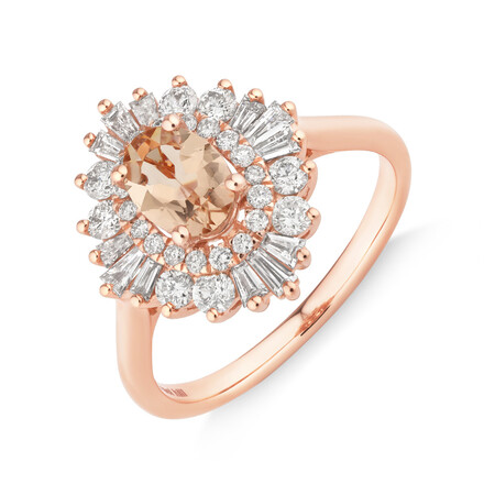 Ballerina Ring with 0.75 Carat TW of Diamonds & Morganite in 10ct Rose Gold