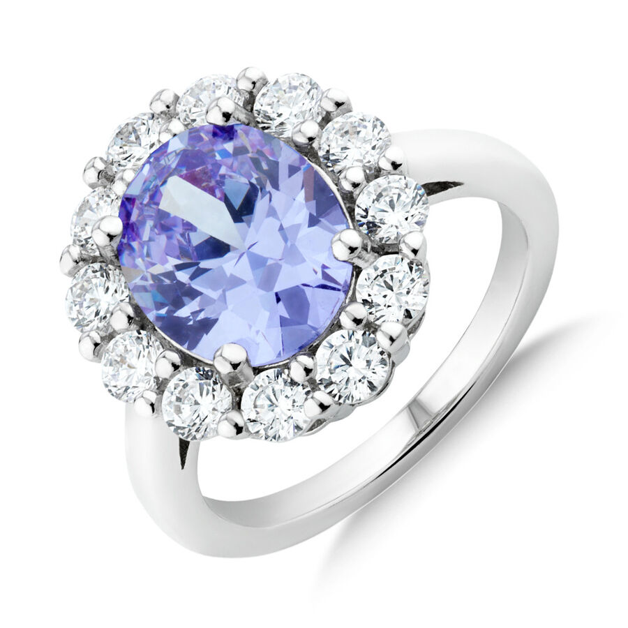 Flower Halo Ring with Cubic Zirconia in Sterling Silver