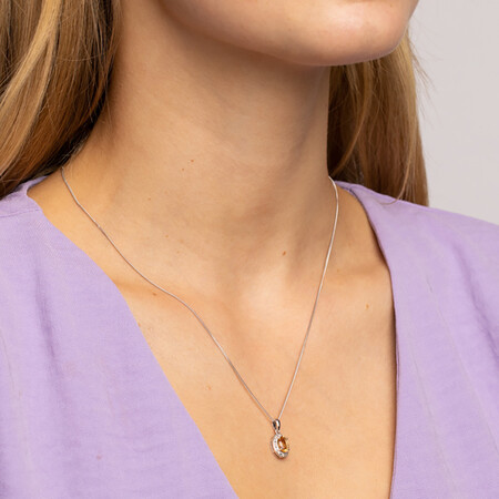 Halo Pendant with Citrine & Diamonds in Sterling Silver Halo Pendant with Citrine & Diamonds in Sterling Silver