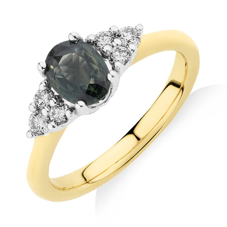 Ring with Green Sapphire & 0.20 Carat TW of Diamonds in 10kt Yellow & White Gold