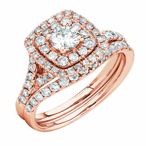 Bridal Set with 1.18 Carat TW of Diamonds in 14kt Rose Gold