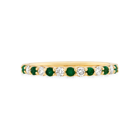Stacker Ring with Natural Emerald & 0.15 Carat TW of Diamonds in 10ct Yellow Gold Stacker Ring with Natural Emerald & 0.15 Carat TW of Diamonds in 10ct Yellow Gold