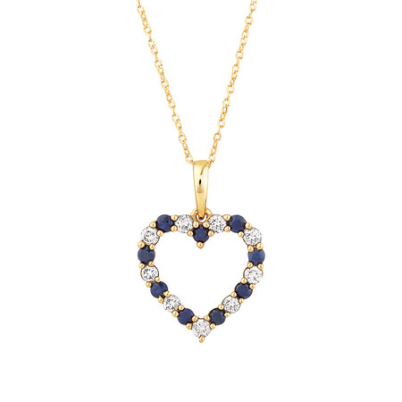 Heart Pendant with Sapphire & 0.25 Carat TW of Diamonds in 10kt Yellow Gold