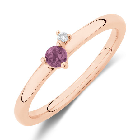 Stacker Ring with Diamond & Rhodolite Garnet in 10ct Rose Gold Stacker Ring with Diamond & Rhodolite Garnet in 10ct Rose Gold