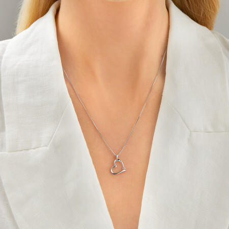 Heart Pendant with A Diamond in Sterling Silver Heart Pendant with A Diamond in Sterling Silver