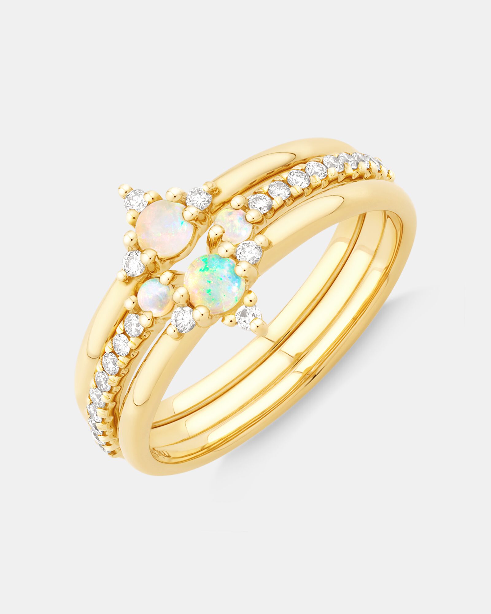 Australian Opal & 0.18 Carat TW of Diamonds 3 Ring Set in 10kt Yellow Gold
