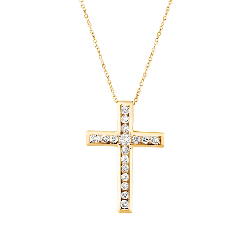 Cross Pendant With 1 2 Carat TW of Diamonds in 10kt Yellow Gold
