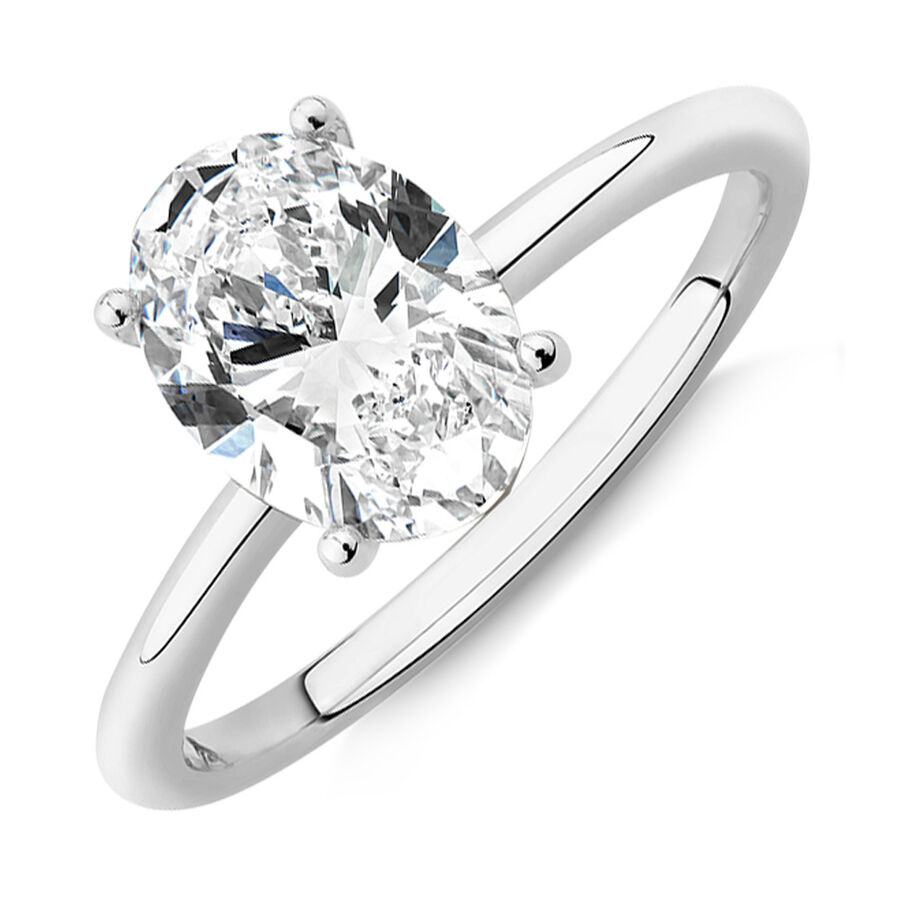 LaboratoryCreated 2 Carat Oval Diamond Ring in 14ct White Gold