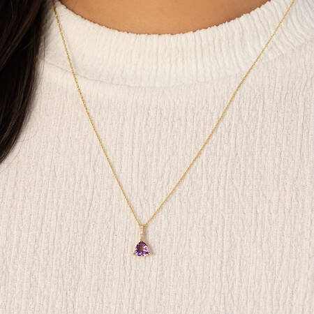 Amethyst Drop Pendant with 0.03 Diamonds in 10ct Yellow Gold Amethyst Drop Pendant with 0.03 Diamonds in 10ct Yellow Gold