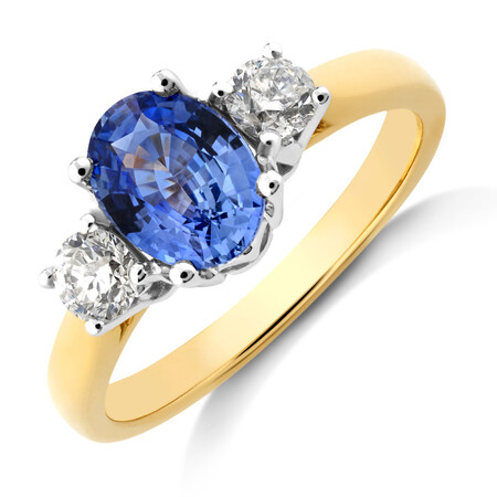 Ring with Sapphire & 0.40 Carat TW of Diamonds in 18kt Yellow & White Gold