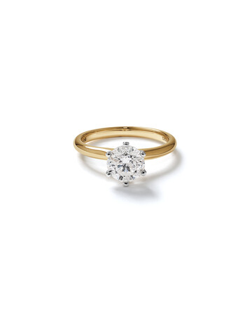 Certified Solitaire Engagement Ring with a 1 1/2 Carat TW Diamond in 18ct Yellow & White Gold Certified Solitaire Engagement Ring with a 1 1/2 Carat TW Diamond in 18ct Yellow & White Gold