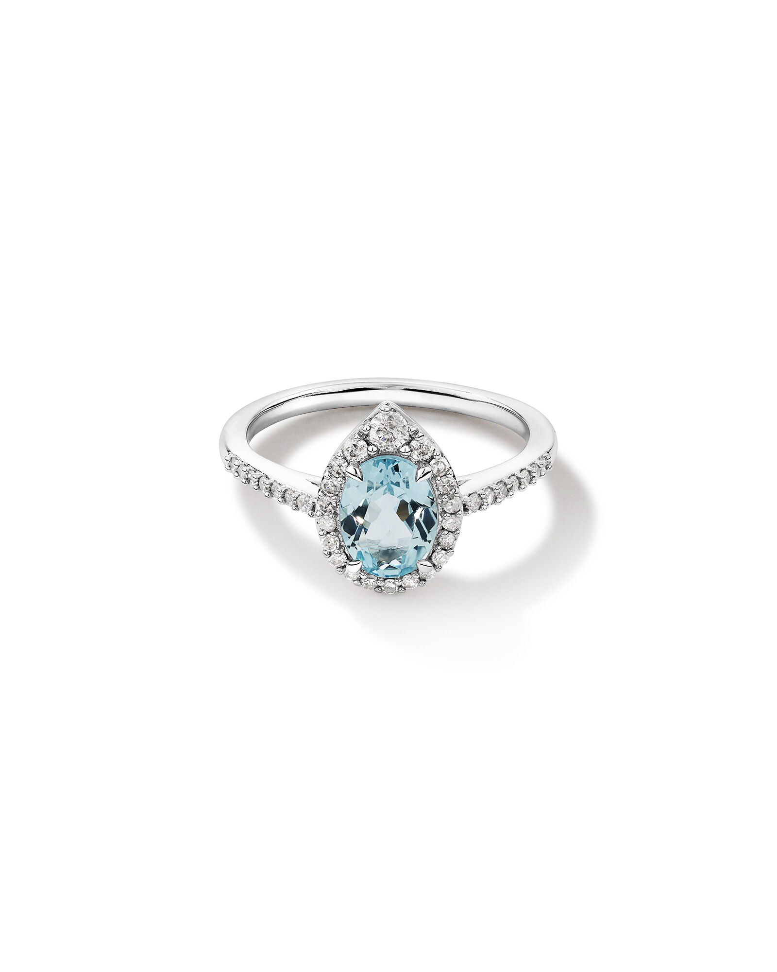 Halo Ring with Aquamarine 0.29 Carat TW of Diamonds in 10kt