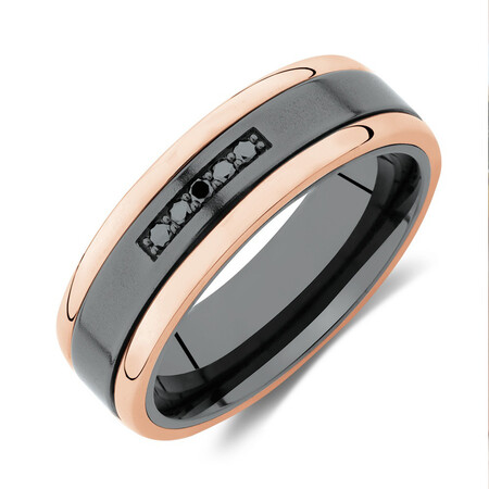 7mm Ring with Enhanced Black Diamonds in 10kt Rose Gold & Black Titanium