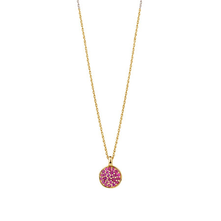 Pave Pendant with Created Ruby in 10ct Yellow Gold