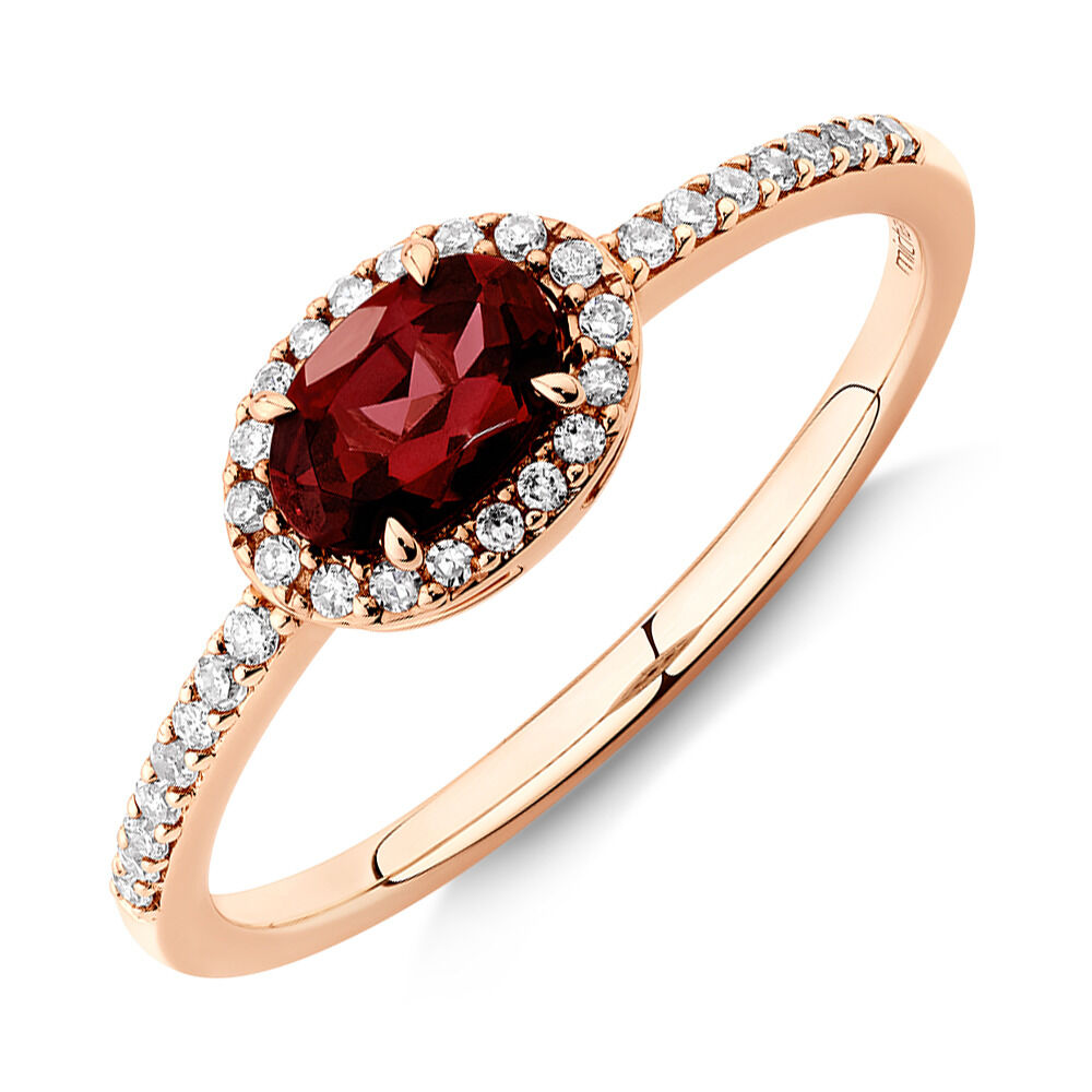 Halo Ring with Rhodolite Garnet 0.15 Carat TW of Diamonds in 10kt Rose Gold