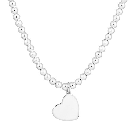 45cm (18") Engravable Heart Bead Pendant in Sterling Silver