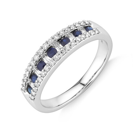 Natural Blue Sapphire Ring with 0.29 Carat TW of Diamonds In 10kt White Gold
