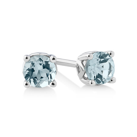 Stud Earrings with Aquamarine In 10kt White Gold