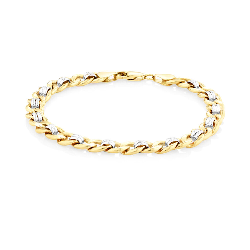 21cm (8.5") Fancy Curb Bracelet in 10ct Yellow & White Gold