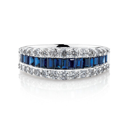 Ring with Sapphire & 0.59 Carat TW of Diamonds in 10ct White Gold Ring with Sapphire & 0.59 Carat TW of Diamonds in 10ct White Gold