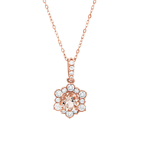 Halo Pendant with Morganite & 0.25 Carat TW of Diamonds in 10ct Rose Gold Halo Pendant with Morganite & 0.25 Carat TW of Diamonds in 10ct Rose Gold