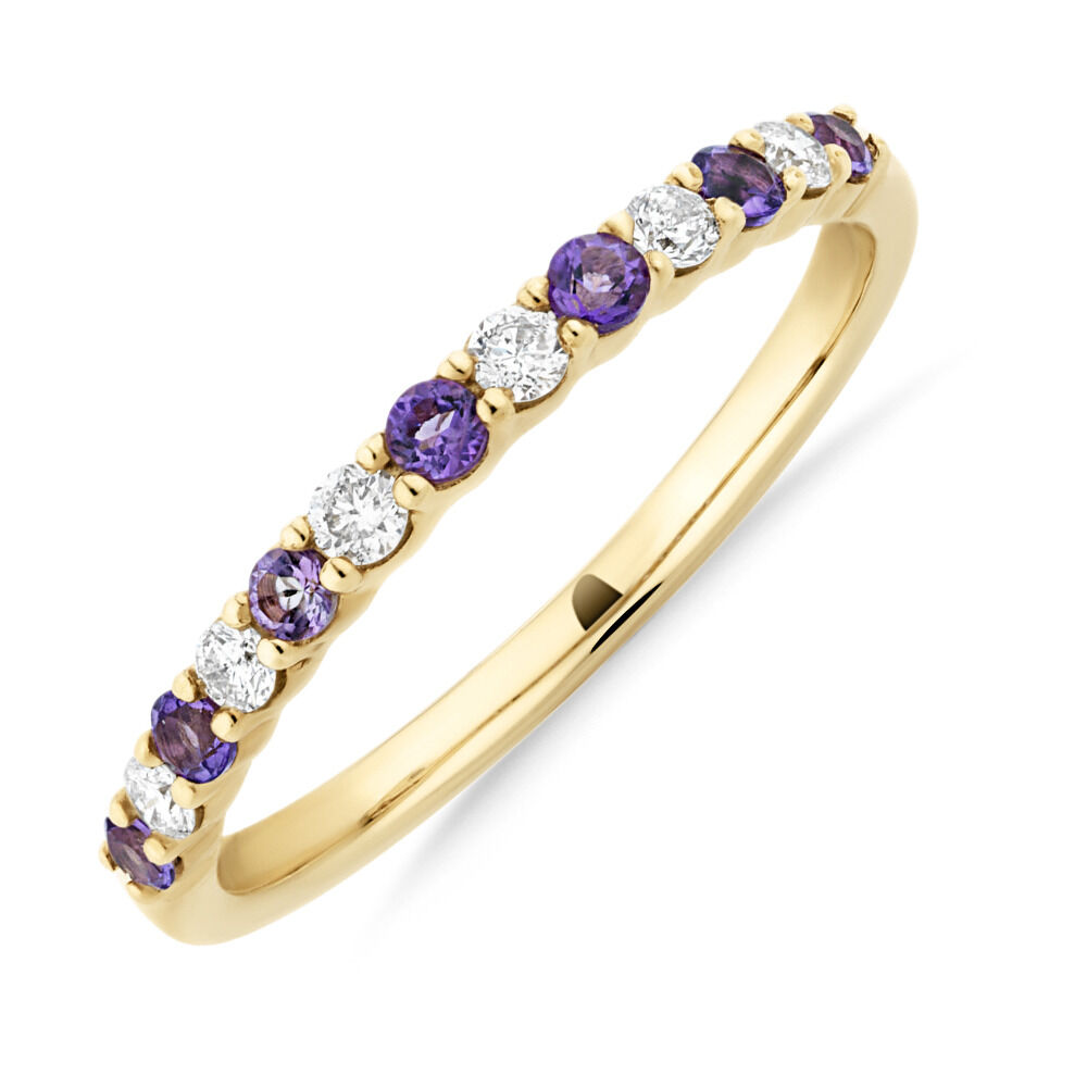 Stacker Ring with Amethyst & 0.15 Carat TW of Diamonds in 10ct Yellow Gold
