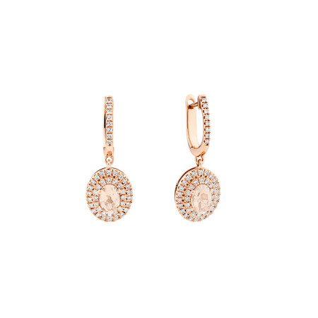 Double Halo Drop Earrings with Morganite & 0.38 Carat TW of Diamonds in 10kt Rose Gold