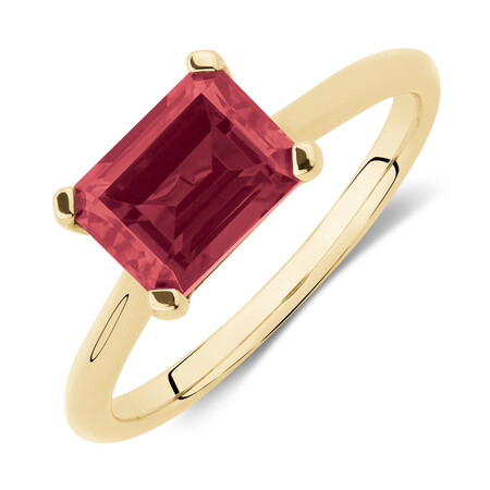 Emerald Cut Ring with Laboratory Created Ruby in 10kt Yellow Gold Emerald Cut Ring with Laboratory Created Ruby in 10kt Yellow Gold