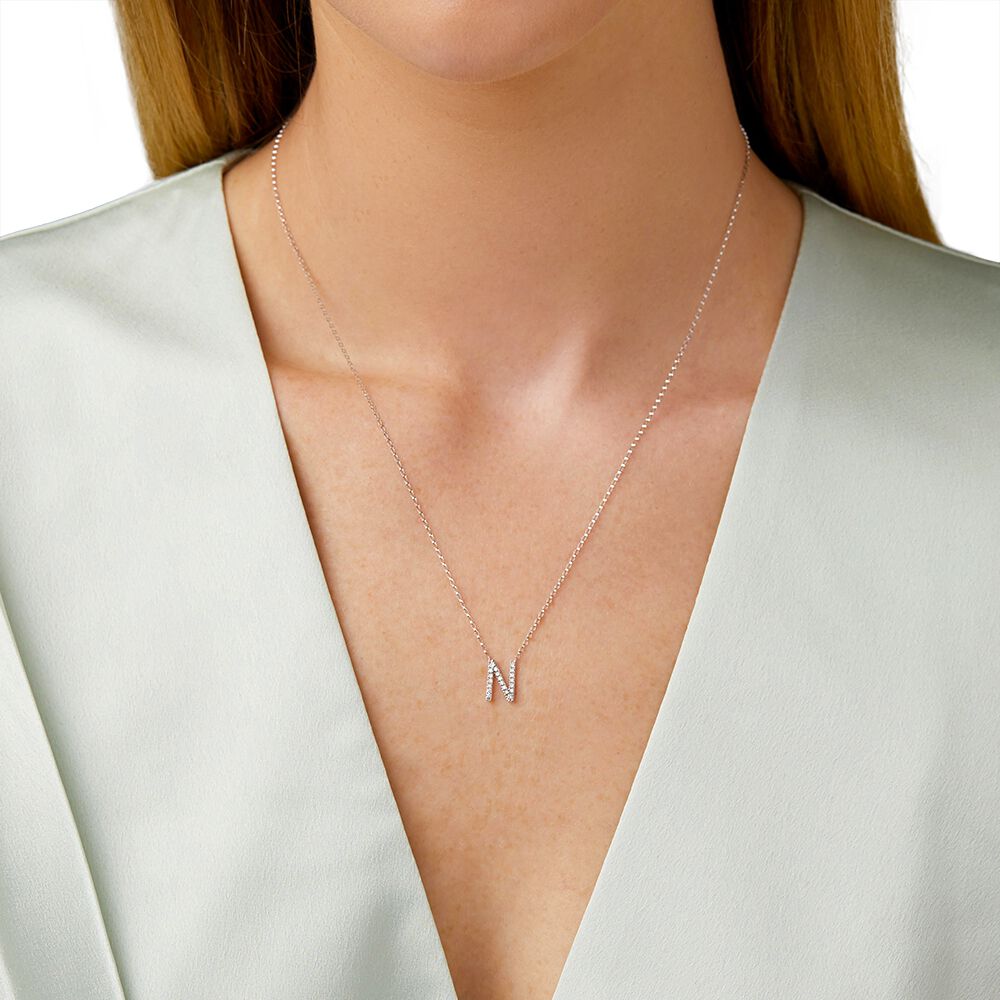 N Initial Necklace with 0.10 Carat TW 