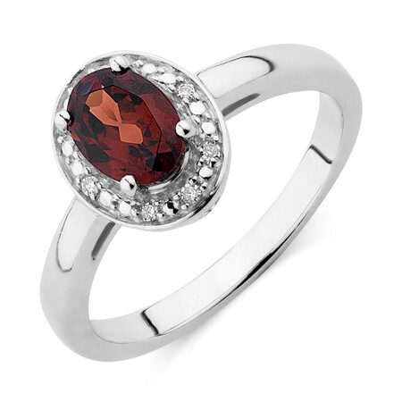 Halo Ring with Garnet & Diamonds in Sterling Silver Halo Ring with Garnet & Diamonds in Sterling Silver