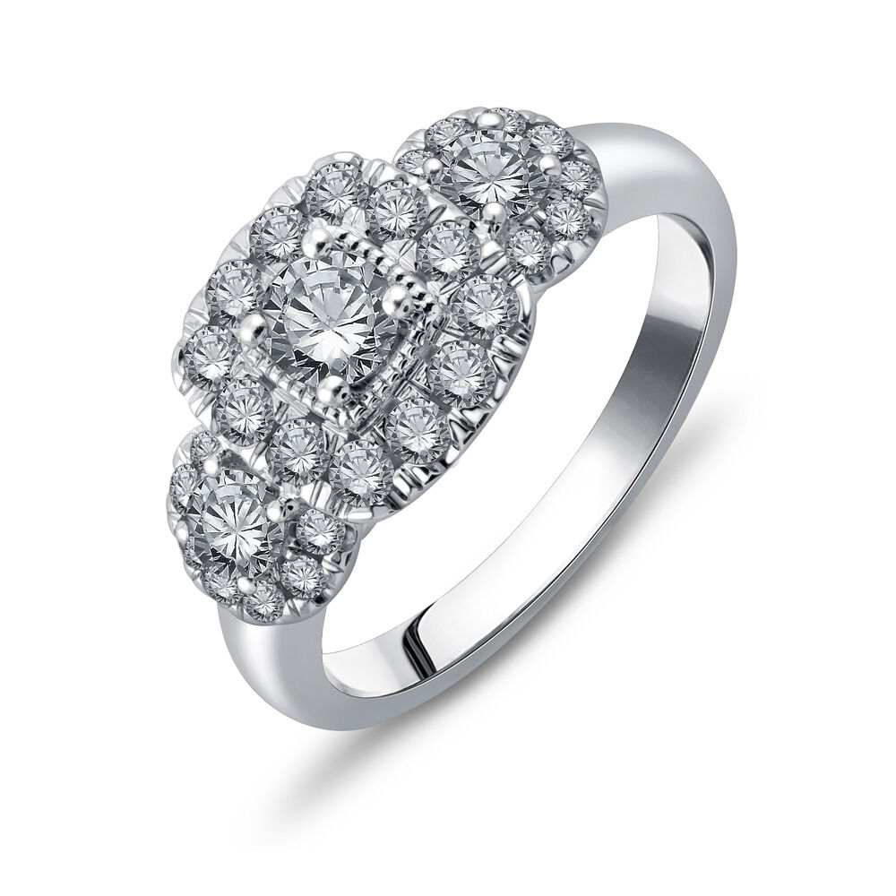 Three Stone Ring with 1.00 Carat TW of Diamonds in 10ct White Gold