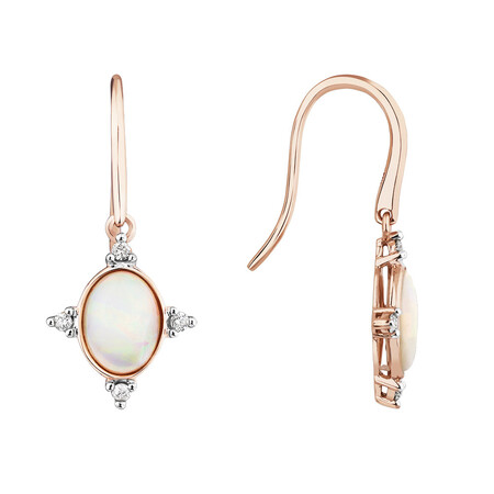 Hook Earrings with Created Opal and 0.10 Carat TW of Diamonds in 10ct Rose Gold Hook Earrings with Created Opal and 0.10 Carat TW of Diamonds in 10ct Rose Gold